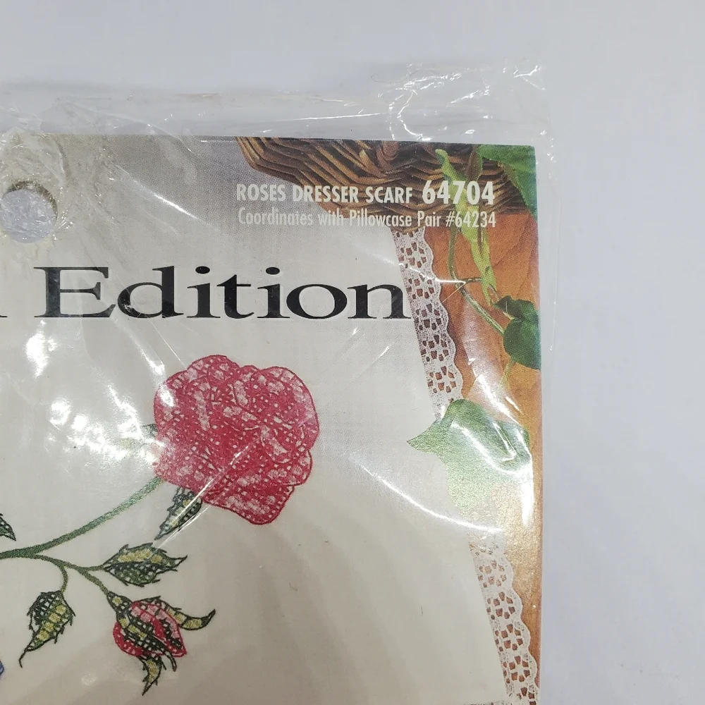 Bucilla Special Edition Elegant Rose Dresser Scarf #64828 Lot Of 2 New